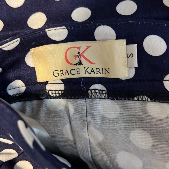 Grace Karin Women’s Navy Polka Dot Pencil Skirt Flared Waist - Picture 3 of 3